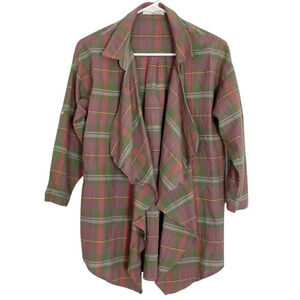 Ellison Plaid Cardigan Blouse Womens Size Small Drape Front Half Sleeve Oversize